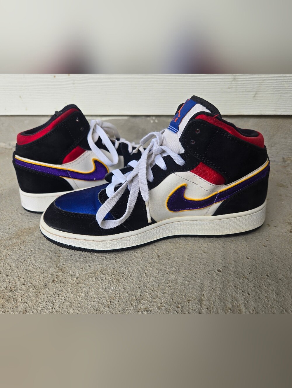 Air Jordan Nike High-Top Sneakers in White, Black, Purple & Red